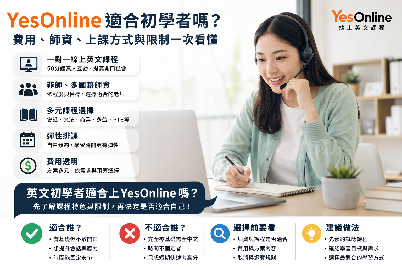 yesonline適合初學者嗎？費用、師資、上課方式與限制分析